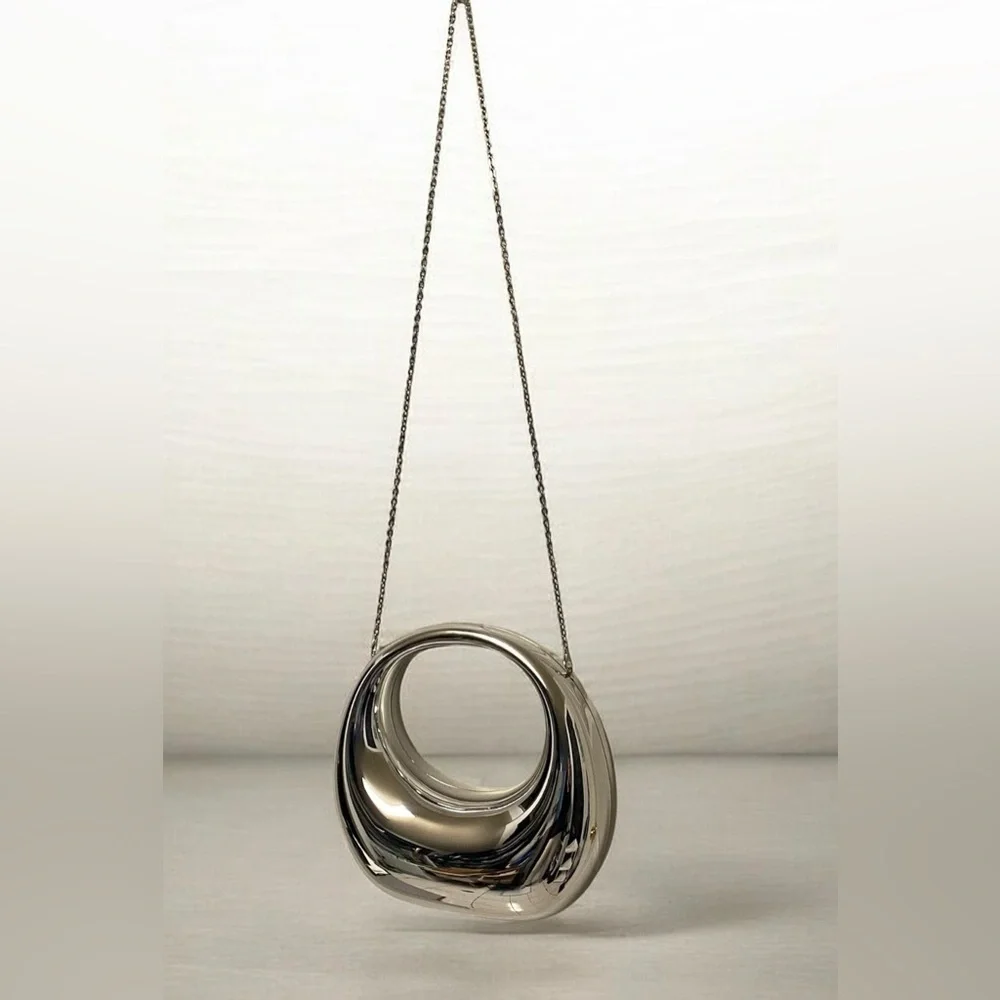 silver metallic crescent moon acrylic hobo bag and evening clutch purse. - Picture 2 of 8